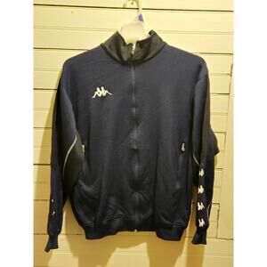 Kappa Track Jacket Mens L Navy Full Zip Logo Tape Sleeve Athletic Classic